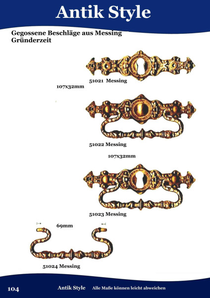 Gegossene Beschläge für Möbel aus Messing,Gründerzeit Seite 104
